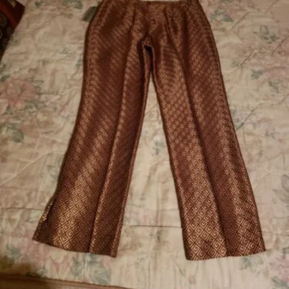 Atos Lombardini Gold & Brown Metallic Greek KeyTrousers - Picture 4 of 8